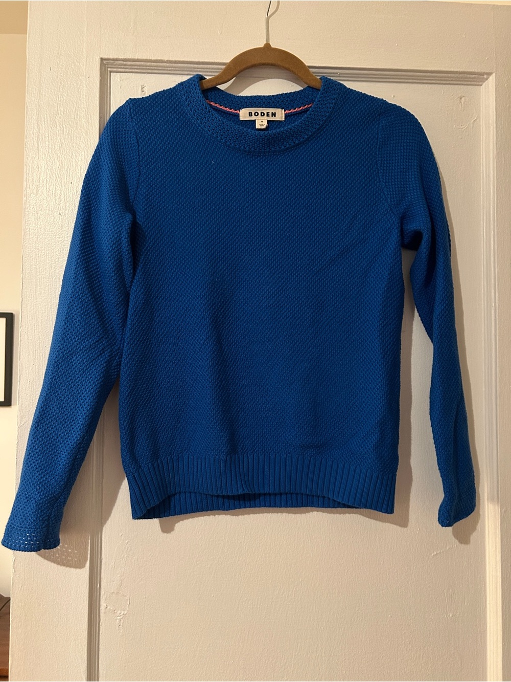 Boden Bright Blue Textured Crewneck Sweater